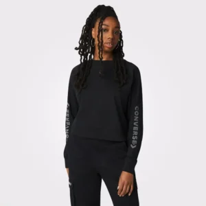 Twisted Knits Open Back Crew Black